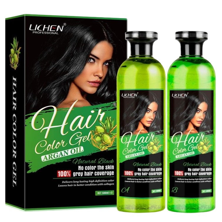 Lichen Hair Color Gel with Argan Oil Natural Black 500 x 2 = 1000ml (Pack of 2)