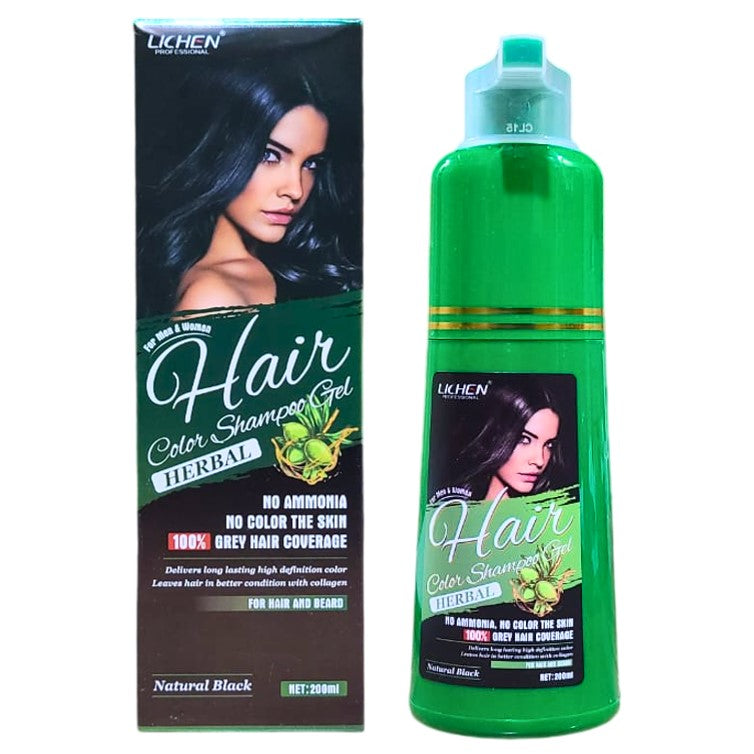 Lichen Hair Color Shampoo Gel Natural Black 200ml