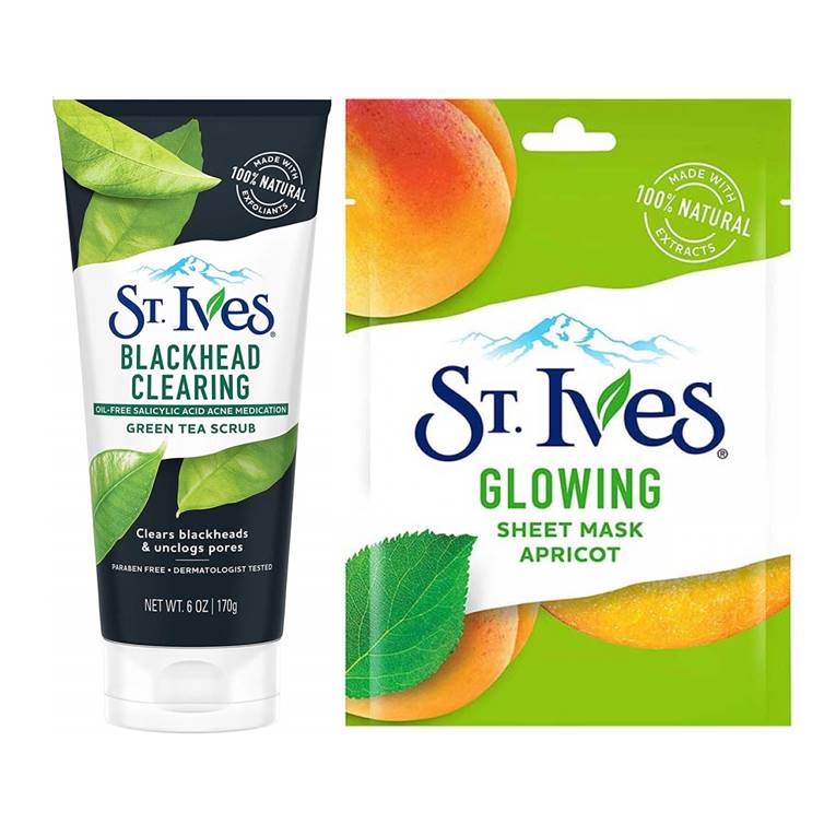 St. Ives Blackhead Clearing Face Scrub Glowing Sheet Apricot Sheet Mask Bundle