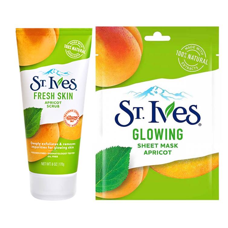 St. Ives Fresh Skin Apricot Scrub & Glowing Sheet Apricot Sheet Mask Bundle